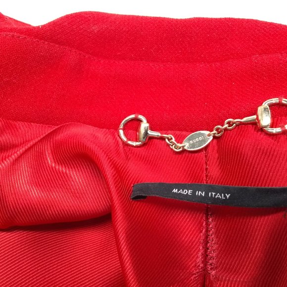 Gucci Red Dress Coat Women Gold Button Down 100% Wool Size 44 Excellent Shape - Picture 12 of 16
